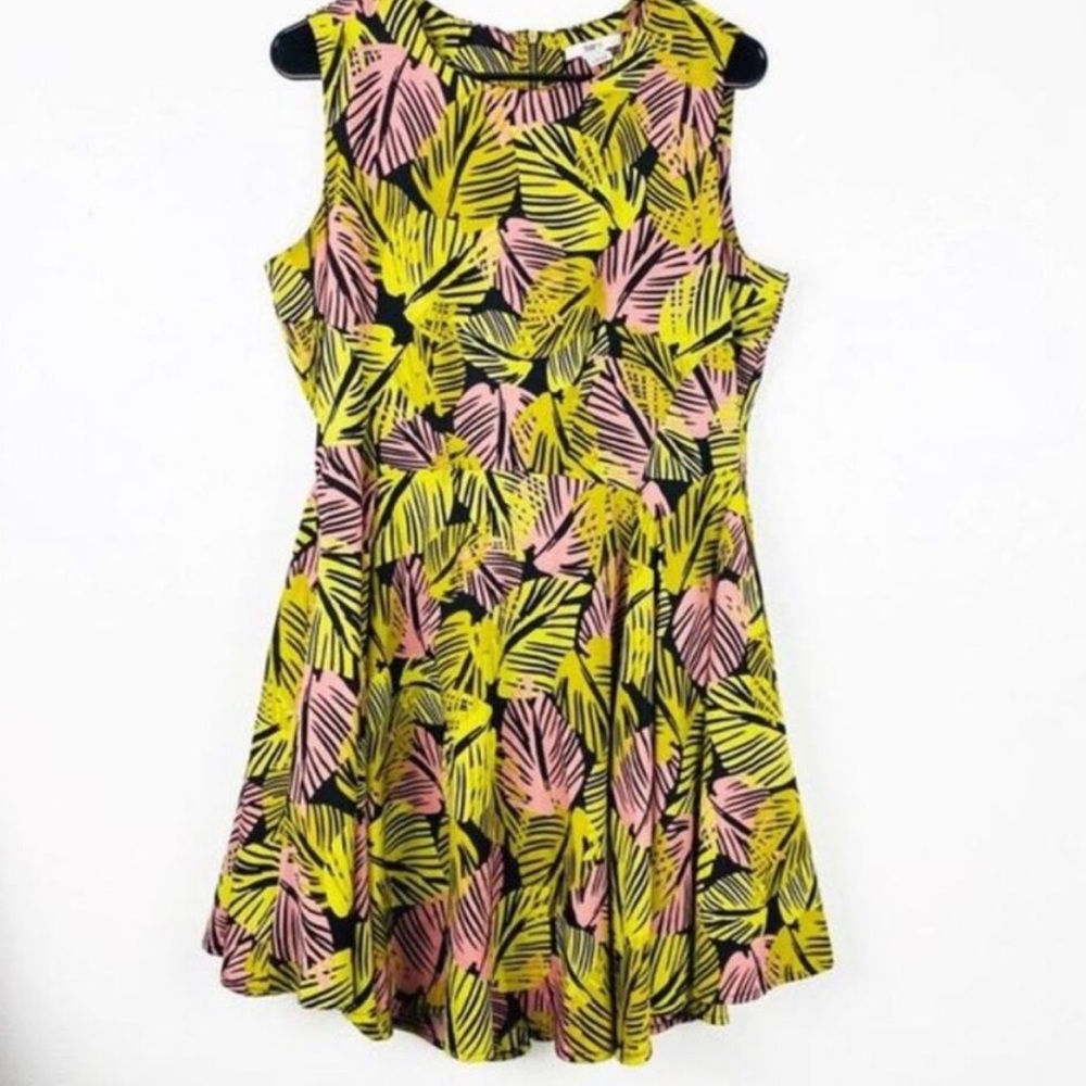 Bar lll Summer tropical A-line mini dress yellow and pink